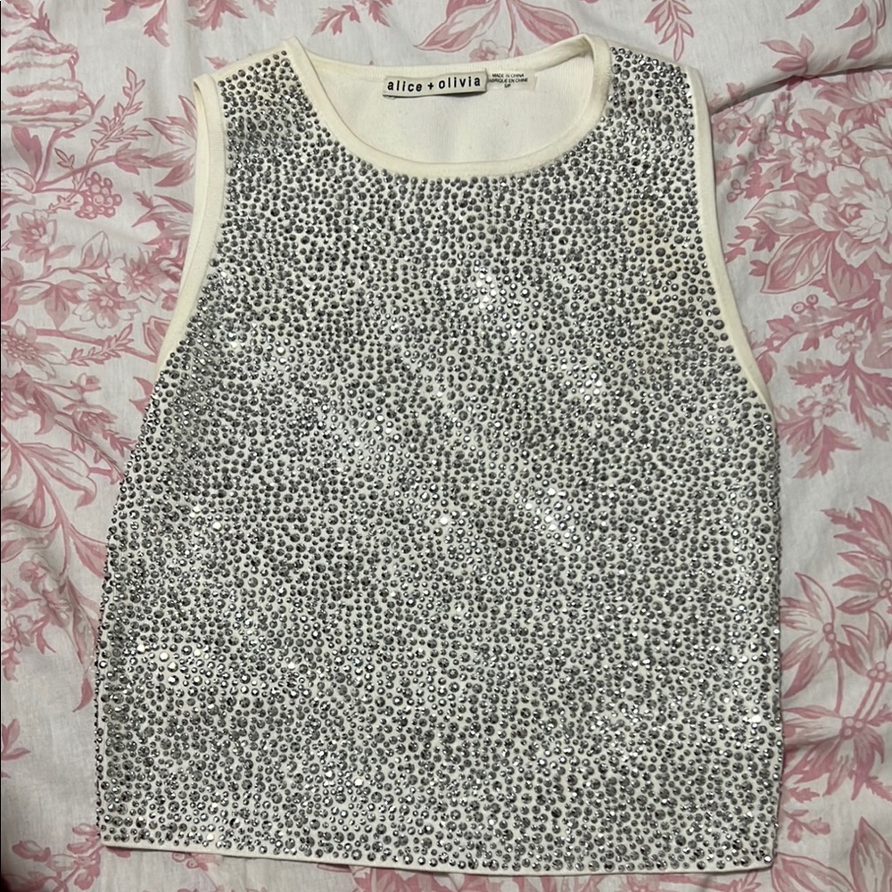 Alice + Olivia Silver Sequin Tank Top